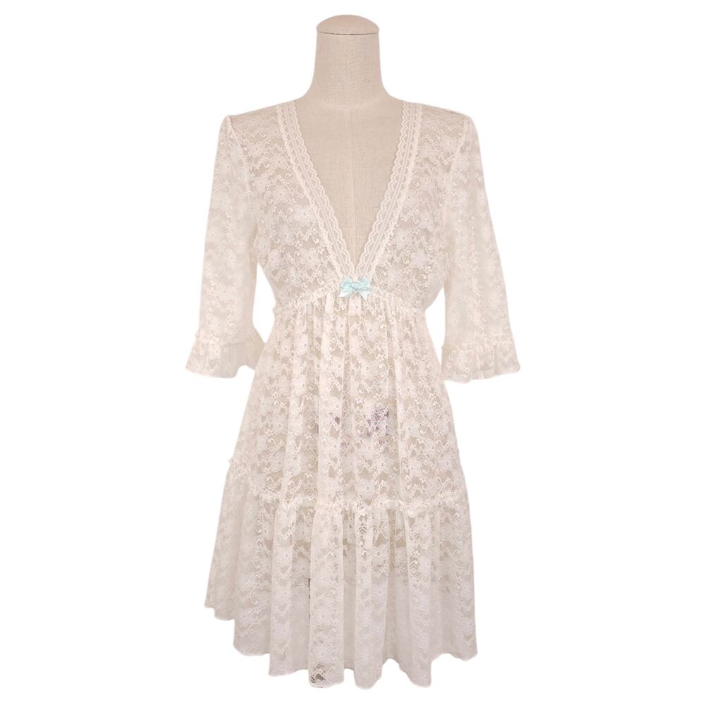 Betsey Johnson White Lace Babydoll Nightgown Sz Medium